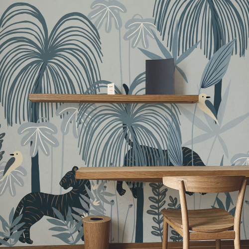 Panoramic wallpaper tigers in the tropical jungle - Zoé Jiquel Collection - Acte-Deco