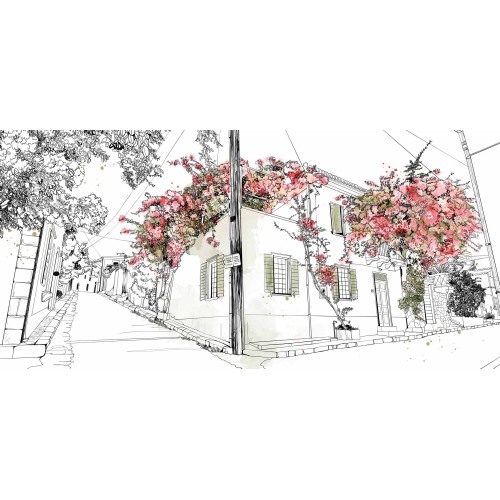 Papier peint panoramique Village en fleurs