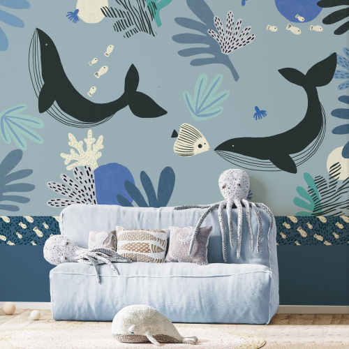 Papier peint panoramique baleines - Collection Zoé Jiquel - Acte-Deco