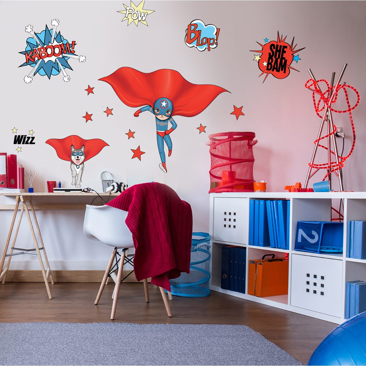 Adesivo murale Supereroi blu e cane per bambini - Acte deco