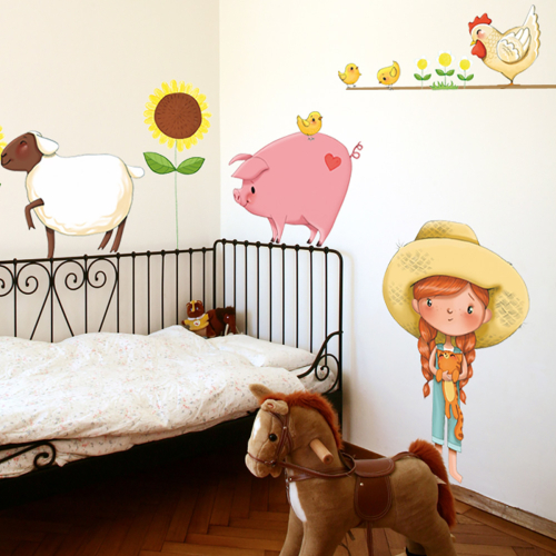 Wall sticker Little girl on the farm for children- Acte deco
