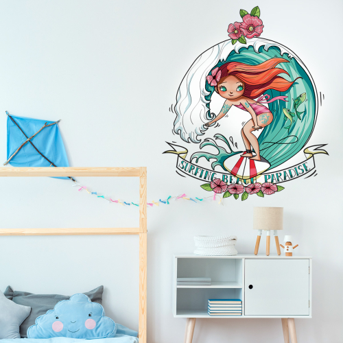 Beach paradise girl wall sticker for kids- Acte Deco
